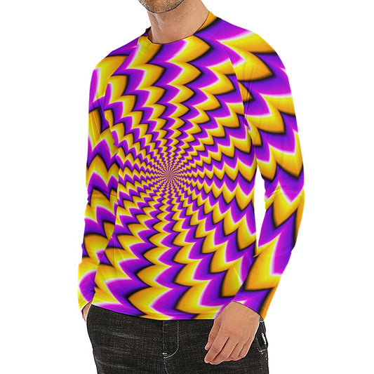 Yellow Dizzy Moving Optical Illusion Men's Long Sleeve Rash Guard