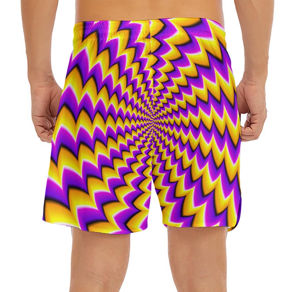 Yellow Dizzy Moving Optical Illusion Men's Split Running Shorts