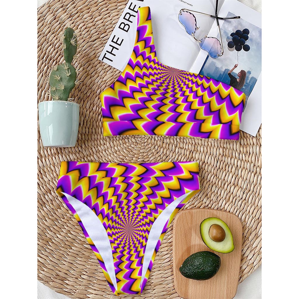 Yellow Dizzy Moving Optical Illusion One Shoulder Bikini Top