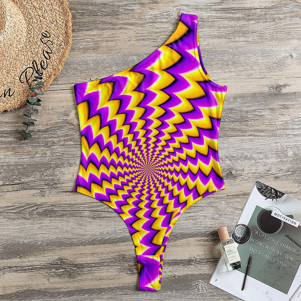 Yellow Dizzy Moving Optical Illusion One Shoulder Bodysuit