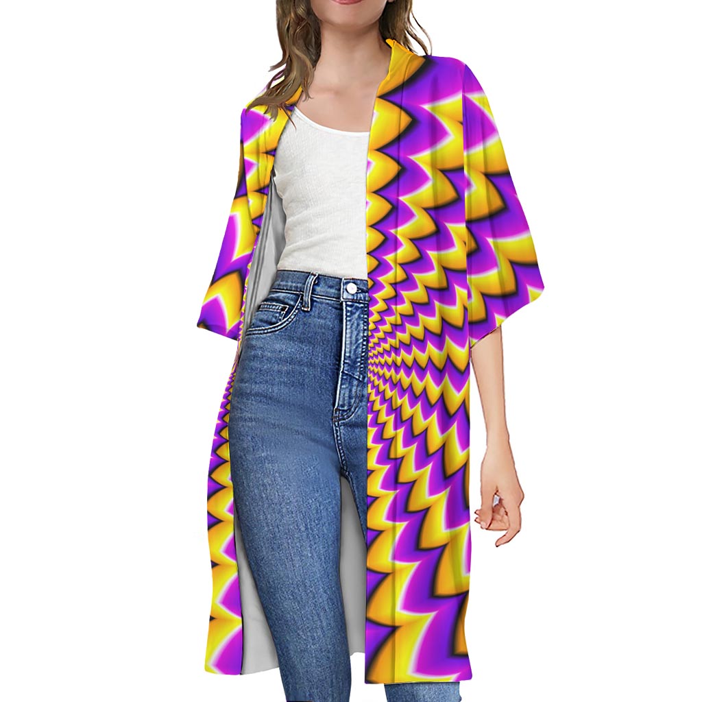 Yellow Dizzy Moving Optical Illusion Open Front Beach Cover Up