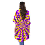 Yellow Dizzy Moving Optical Illusion Open Front Beach Cover Up