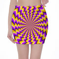 Yellow Dizzy Moving Optical Illusion Pencil Mini Skirt