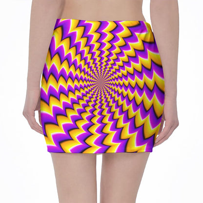 Yellow Dizzy Moving Optical Illusion Pencil Mini Skirt
