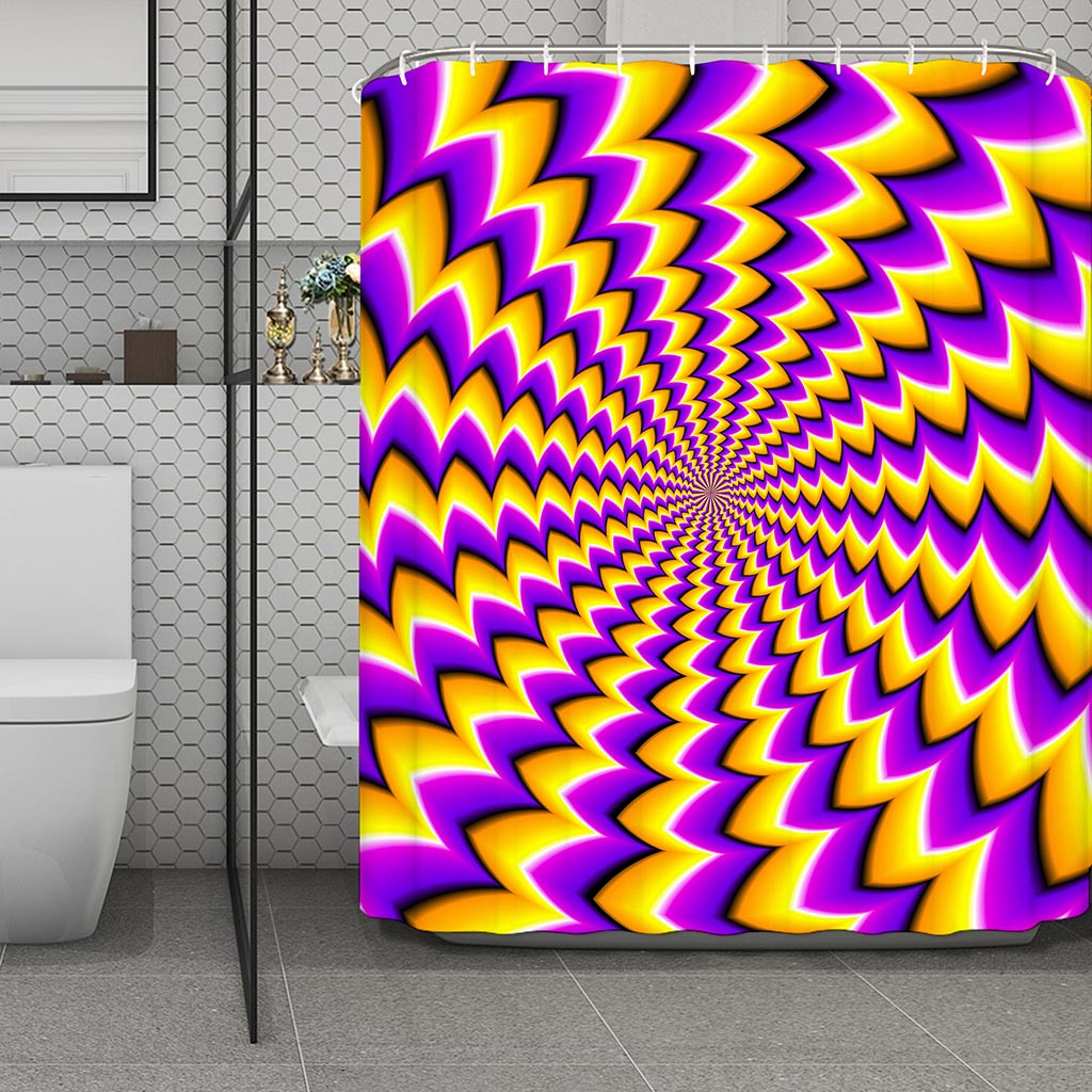 Yellow Dizzy Moving Optical Illusion Polyester Shower Curtain