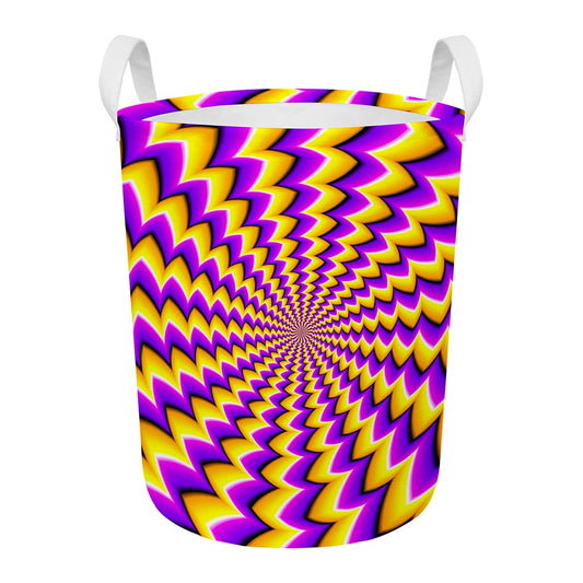 Yellow Dizzy Moving Optical Illusion Round Laundry Basket