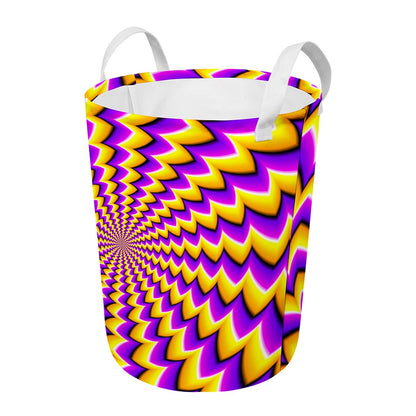 Yellow Dizzy Moving Optical Illusion Round Laundry Basket