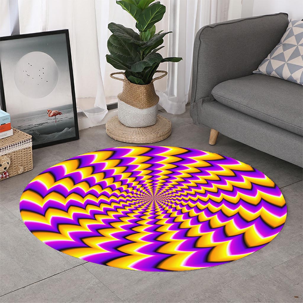 Yellow Dizzy Moving Optical Illusion Round Rug