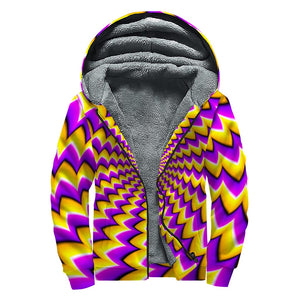 Yellow Dizzy Moving Optical Illusion Sherpa Lined Zip Up Hoodie