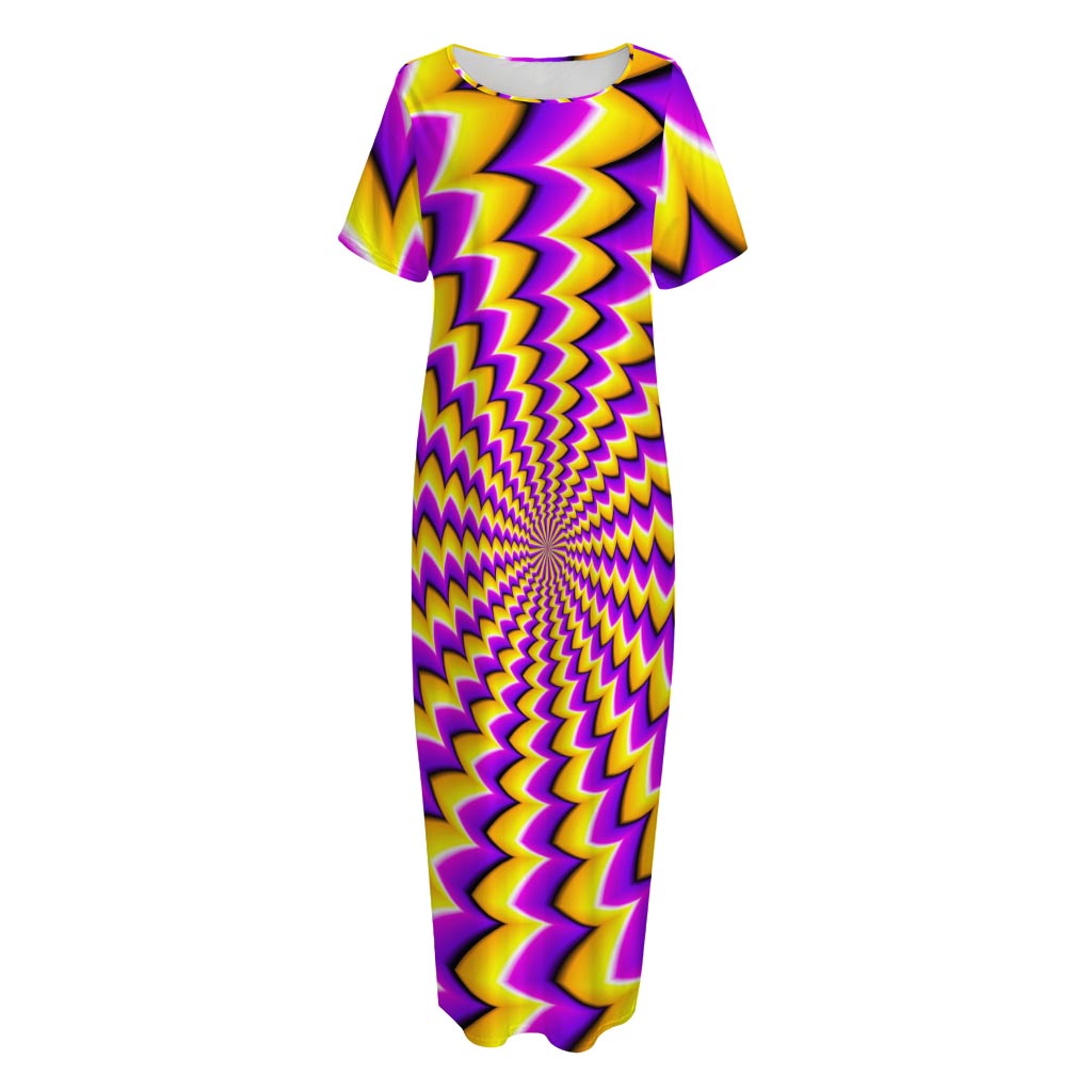 Yellow Dizzy Moving Optical Illusion Short Sleeve Long Nightdress