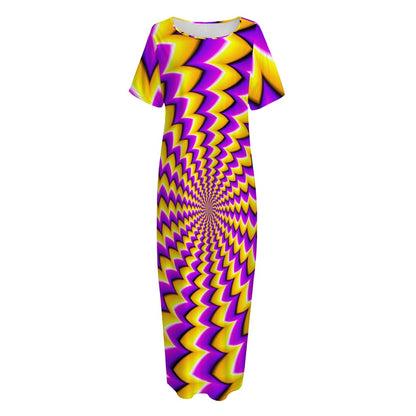 Yellow Dizzy Moving Optical Illusion Short Sleeve Long Nightdress