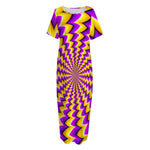 Yellow Dizzy Moving Optical Illusion Short Sleeve Long Nightdress
