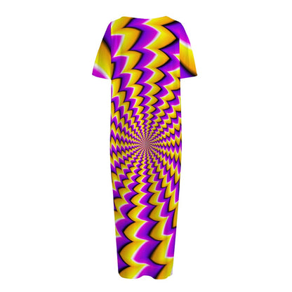Yellow Dizzy Moving Optical Illusion Short Sleeve Long Nightdress