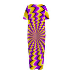Yellow Dizzy Moving Optical Illusion Short Sleeve Long Nightdress