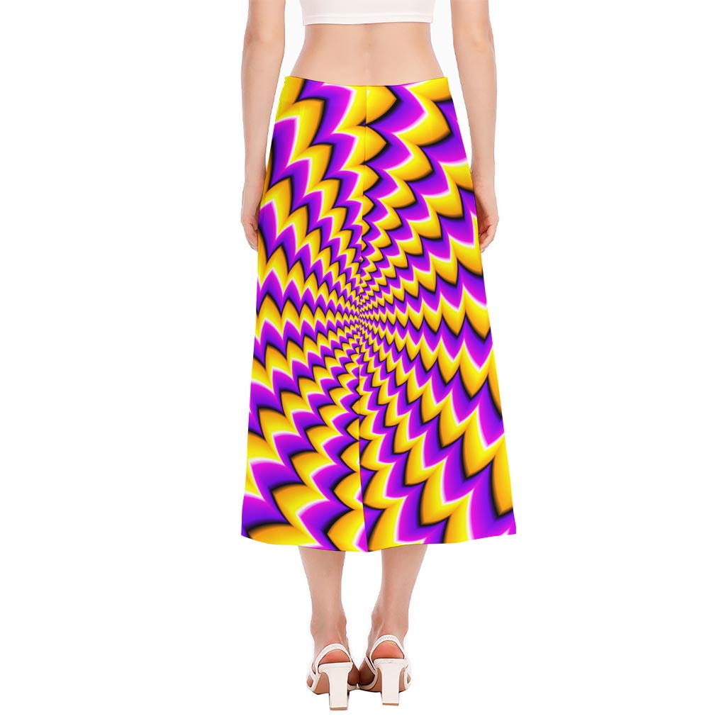 Yellow Dizzy Moving Optical Illusion Side Slit Midi Skirt