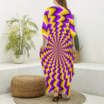 Yellow Dizzy Moving Optical Illusion Silk V-Neck Kaftan Dress