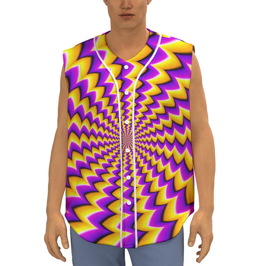 Yellow Dizzy Moving Optical Illusion Sleeveless Baseball Jersey
