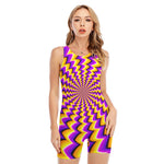 Yellow Dizzy Moving Optical Illusion Sleeveless One Piece Swimsuit