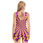 Yellow Dizzy Moving Optical Illusion Sleeveless One Piece Swimsuit
