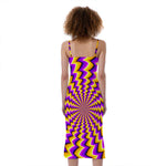 Yellow Dizzy Moving Optical Illusion Slim Fit Midi Cami Dress