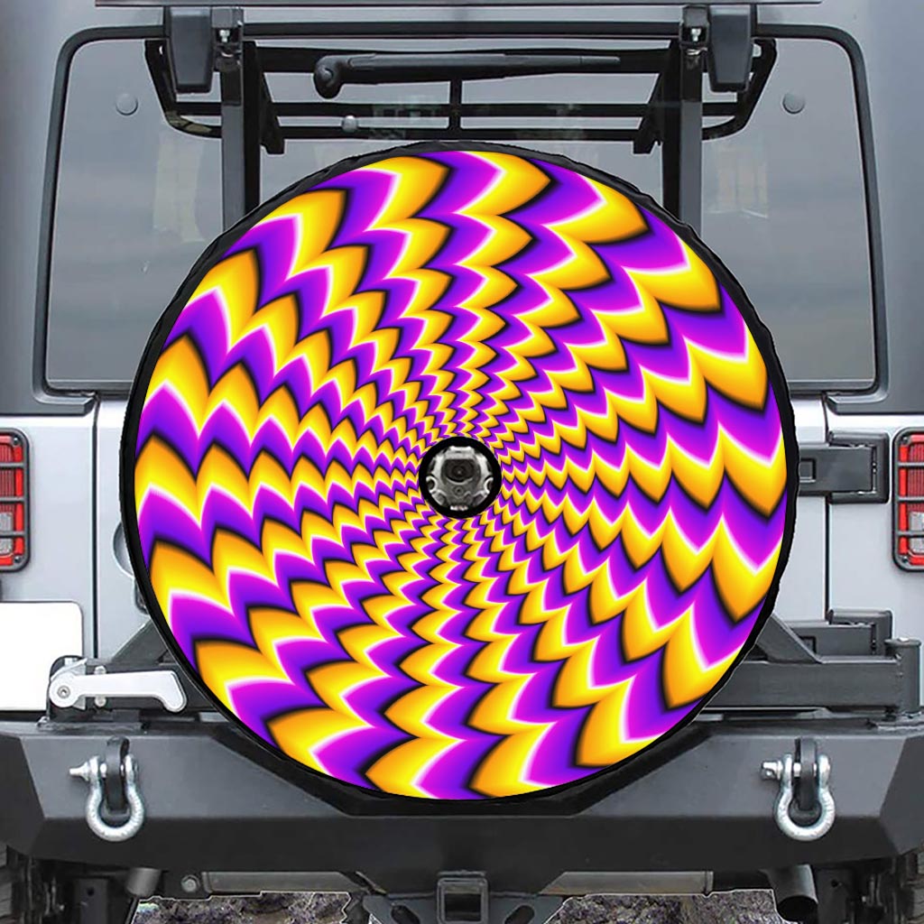 Yellow Dizzy Moving Optical Illusion Tire Cover With Camera Hole