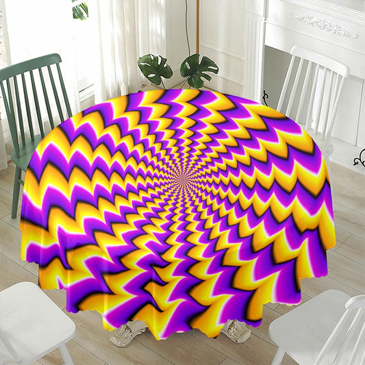 Yellow Dizzy Moving Optical Illusion Waterproof Round Tablecloth