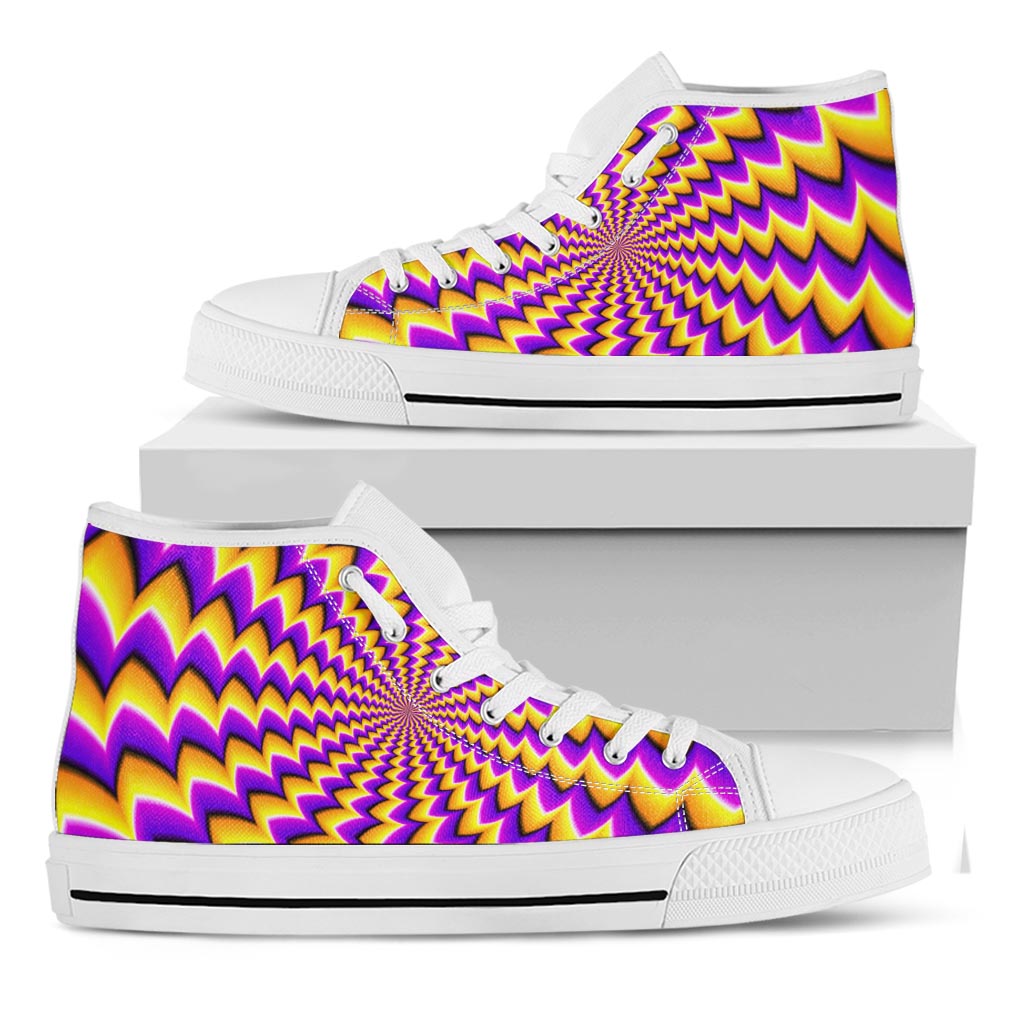 Yellow Dizzy Moving Optical Illusion White High Top Sneakers