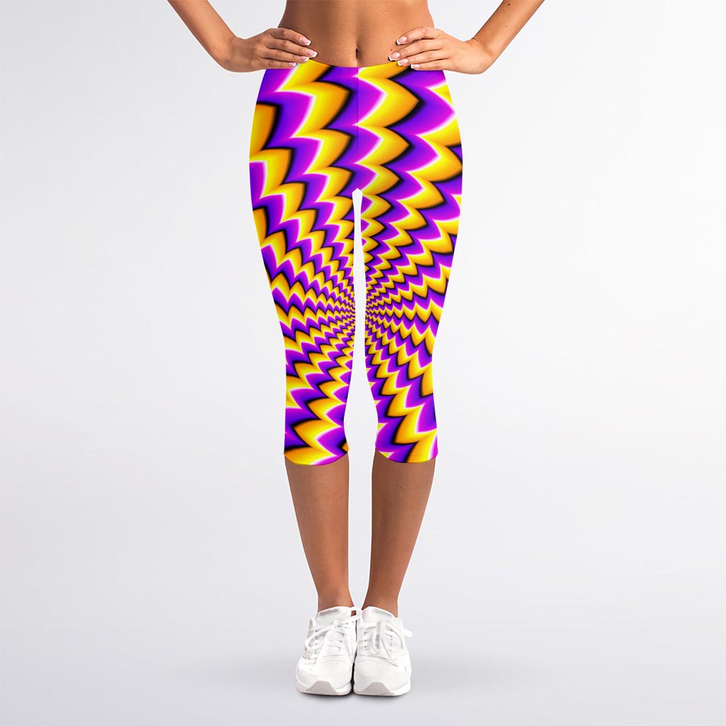 Yellow Dizzy Moving Optical Illusion Women's Capri Leggings