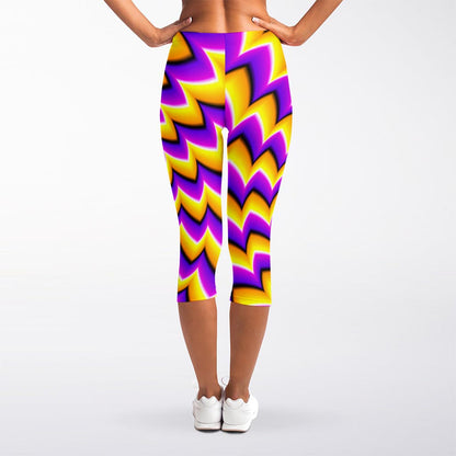 Yellow Dizzy Moving Optical Illusion Women's Capri Leggings