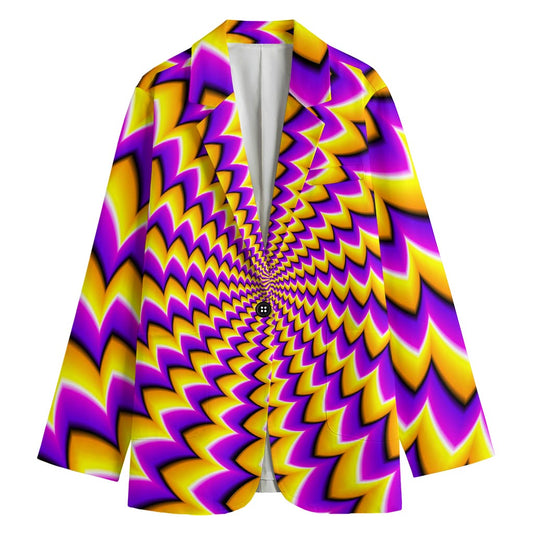 Yellow Dizzy Moving Optical Illusion Women's Cotton Blazer