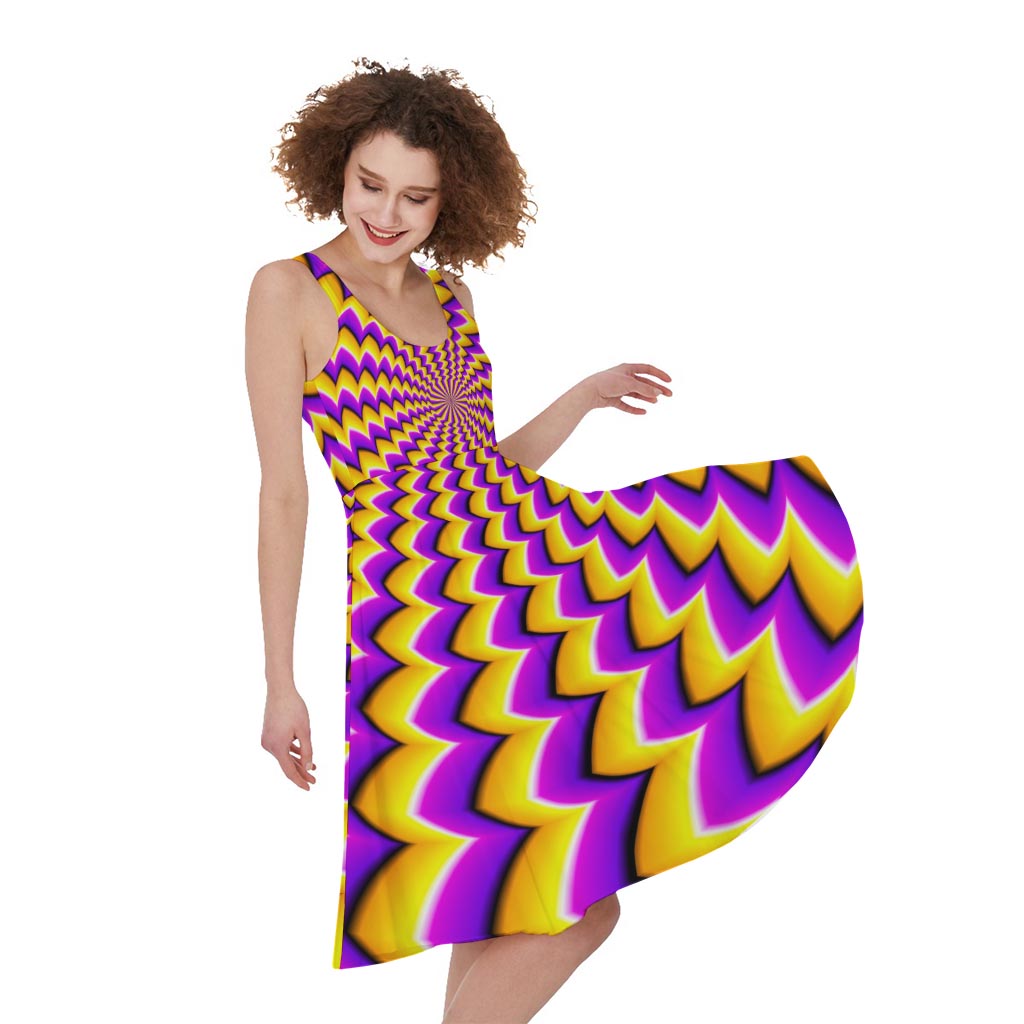 Yellow Dizzy Moving Optical Illusion Women's Sleeveless Dress