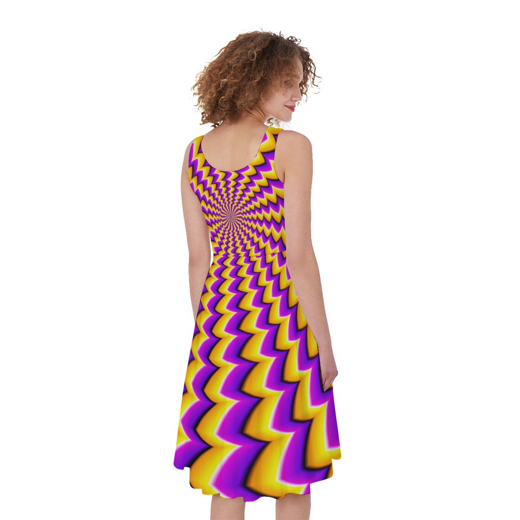 Yellow Dizzy Moving Optical Illusion Women's Sleeveless Dress