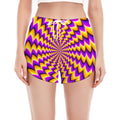 Yellow Dizzy Moving Optical Illusion Women's Split Running Shorts