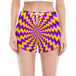 Yellow Dizzy Moving Optical Illusion Women's Split Running Shorts