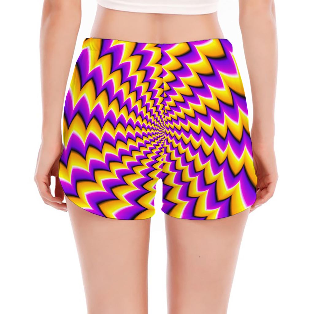 Yellow Dizzy Moving Optical Illusion Women's Split Running Shorts