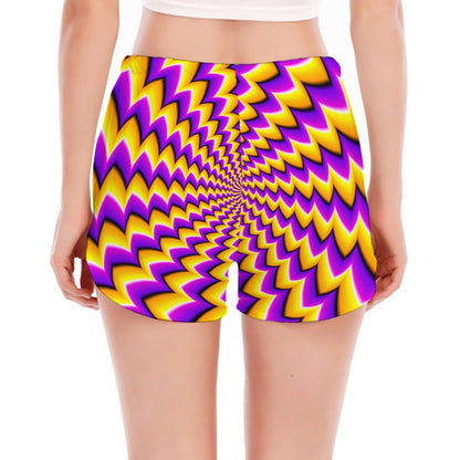 Yellow Dizzy Moving Optical Illusion Women's Split Running Shorts