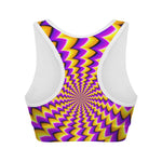 Yellow Dizzy Moving Optical Illusion Women's Sports Bra