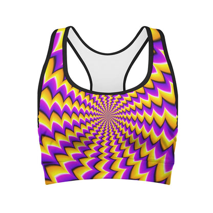 Yellow Dizzy Moving Optical Illusion Women's Sports Bra
