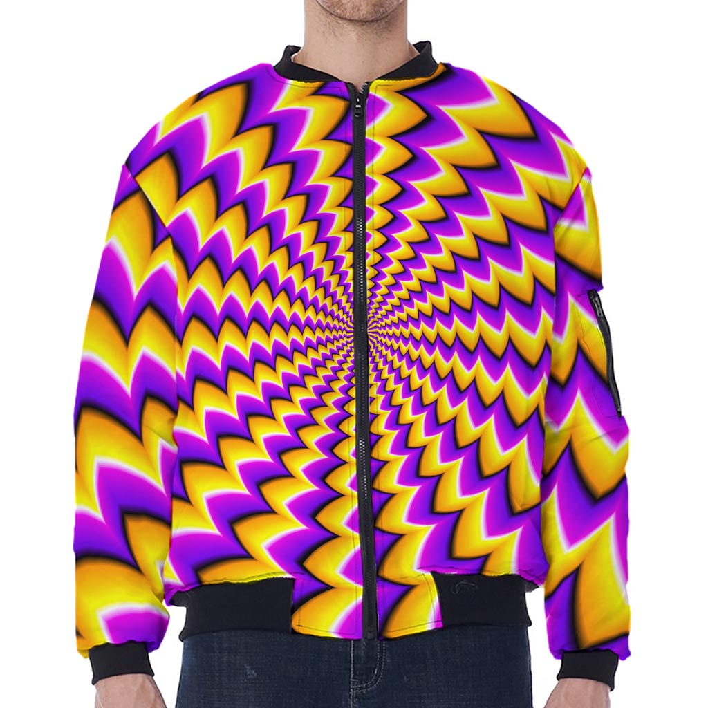 Yellow Dizzy Moving Optical Illusion Zip Sleeve Bomber Jacket