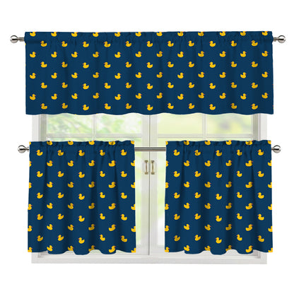 Yellow Duck Pattern Print 3 Piece Kitchen Curtains