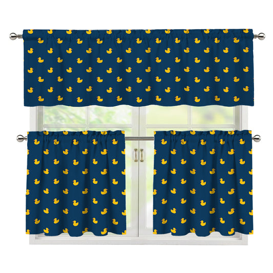 Yellow Duck Pattern Print 3 Piece Kitchen Curtains