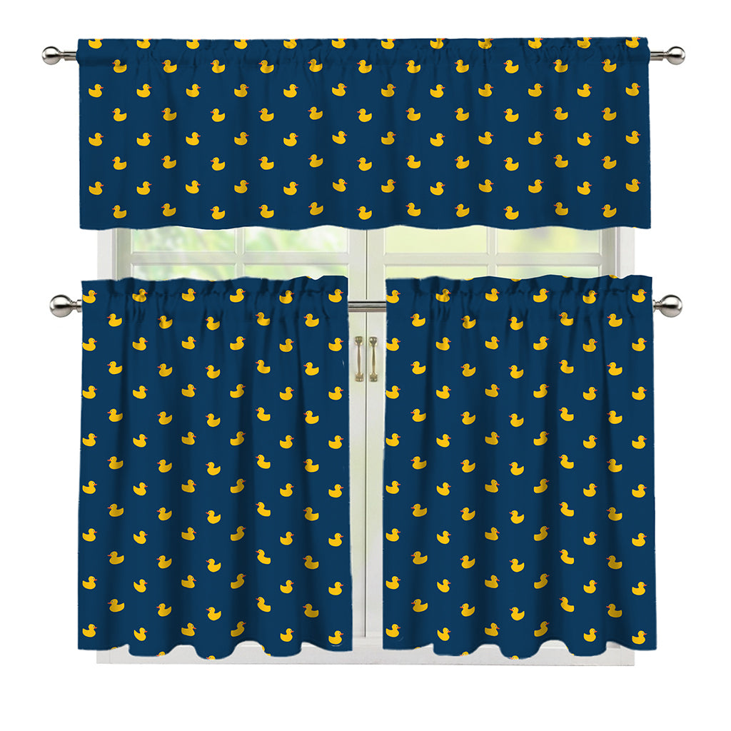 Yellow Duck Pattern Print 3 Piece Kitchen Curtains