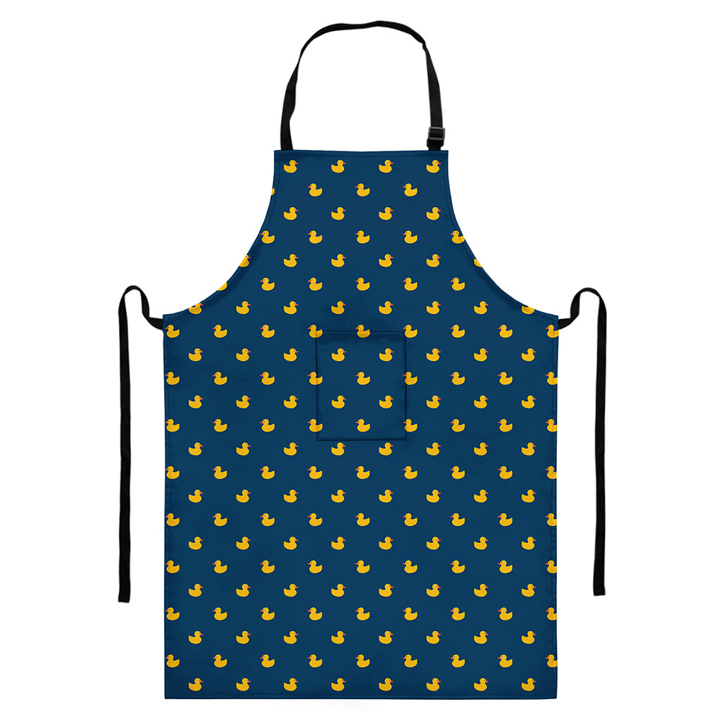 Yellow Duck Pattern Print Bib Apron With Pocket