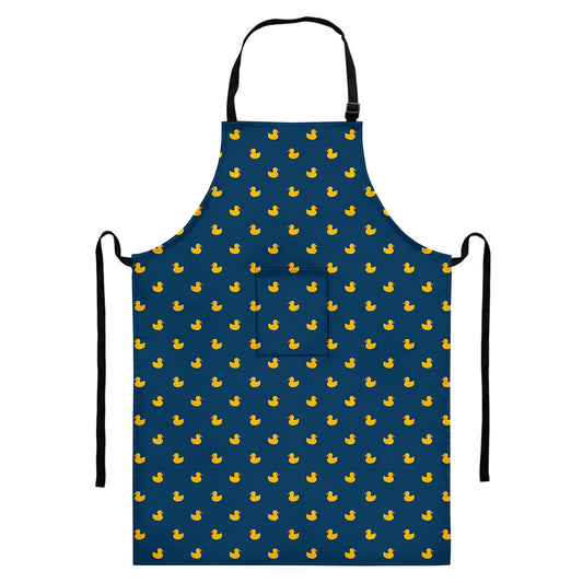 Yellow Duck Pattern Print Bib Apron With Pocket