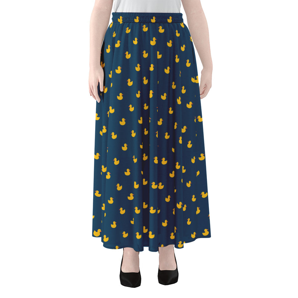 Yellow Duck Pattern Print Chiffon Maxi Skirt