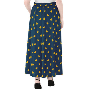 Yellow Duck Pattern Print Chiffon Maxi Skirt