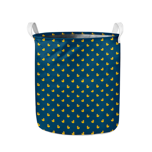 Yellow Duck Pattern Print Collapsible Laundry Basket