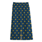 Yellow Duck Pattern Print Cotton Front Slit Maxi Skirt