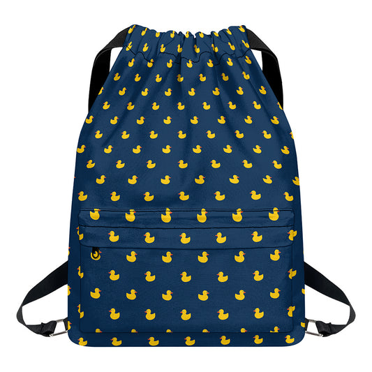 Yellow Duck Pattern Print Drawstring Backpack