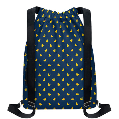 Yellow Duck Pattern Print Drawstring Backpack